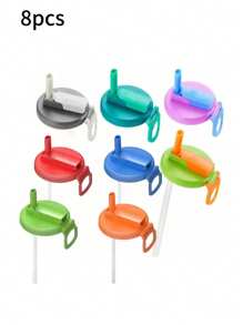 1/4/8pcs Colored Soda Can Lid (With Straw), Silicone Straw Soda Can Lid, Straw Soda Can Lid, Soda Preservation Lid, Reusable, Shock-Resistant And Wear-Resistant, With Handle For Convenient Carrying When Going Out, Suitable For Most People, Outdoor Picnic And Camping, Soda, Beverage, Juice, Sparkling Water Can Lid (Please Install According To The Steps To Prevent The Straw From Falling Off), Party, Festival, Gift