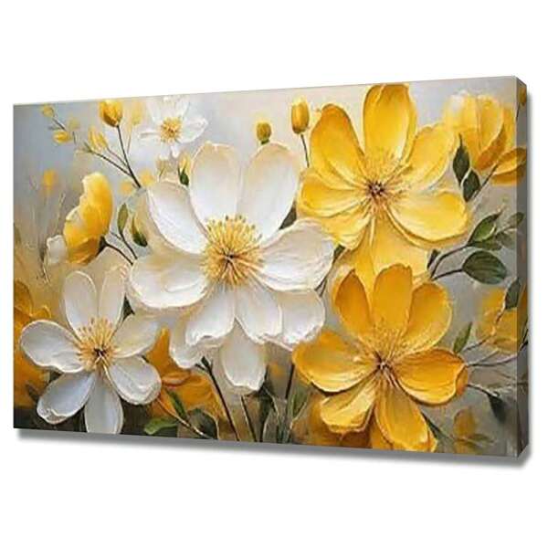 Flowers Canvas Art Wall Decor Yellow And White Framed Galsang Floral Prints And Posters Wall Hanging Decorations Ready To Hang For Bedroom Bathroom
