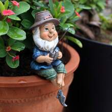 1 pieza Estatua de gnomo de pesca de resina, escultura de jardín, decoración de arte de patio para exteriores, figura decorativa de pescador caprichoso