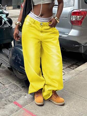 女式 Y2K 水洗复古阔腿牛仔裤，休闲街头风格，秋季