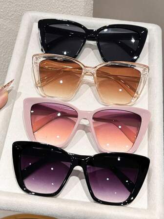 4pcs Women Cat Eye Plastic Full Frame Tinted Lens Personalized Lively Popular Design Perfect Korean Style Elegant Fashion Eyeglasses For Going Out Outfit Partywear Business Casual Woman Summer Accessories