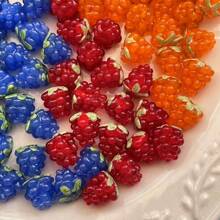 2/5/10/50pcs Handmade Plump Raspberry Glass Beads, 7 Vibrant Colors - Ideal For DIY Jewelry Making, Bracelets, Necklaces And Earrings - Realistic Fruit Design With Green Leaves