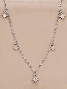 1 Stück Halskette mit Stern-Zirkonia-Anhänger für Frauen, runder weißer Kristall Anhänger Halskette, Schmuck für Valentinstag, Mutter, Muttertag, Geschenk