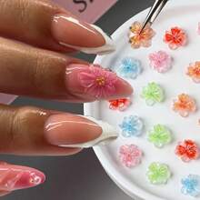 Pack Of Assorted Resin Nail Art Decoration, 3D Embossed 5-Petal Flowers With Gradient Pink Petals, Fragrance Free