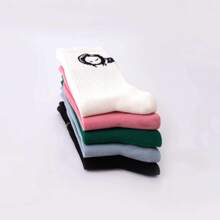 5 Pairs Unisex Mixed Color Letter Pattern Mid-Calf Socks, Streetwear Socks Suitable For Daily Wear