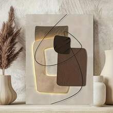 1pc Modern Abstract Geometric Canvas Art With Wooden Frame - Striped Design For Living Room, Bedroom, Home Office Decor - Ideal Valentine's & New Year Gift, Bedroom Wall Art|Minimalist Wall Art|Wooden Frame Art, Wall Decor  (Camel) - 駝色 - 查看 4