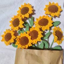 10pcs Handmade Crochet Sunflowers, Everlasting Artificial Woven Sunflowers, Smiling Knitted Realistic Sunflowers, Preserved Flowers, Best Gifts For Christmas, Birthday, Wedding, Graduation, Teacher's Day. Suitable For Restaurant, Room, Bedroom Decor, Holiday Gifts And Party Decorations, Christmas Home Decor. - Multicolor - View 9