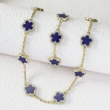 yhvmcl 1 pieza Elegante conjunto de collar de cadena multicapa de flor de cinco pétalos de metal minimalista para mujeres