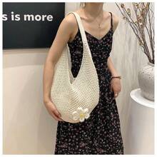 Torba Hollow Out Weave w stylu boho, torebka plażowa, torba typu tote o dużej pojemności, torba plażowa w stylu Slouchy, zakupy, damska, codzienna torba plażowa o dużej pojemności, torba typu tote z szydełkowanym kwiatem, modne torebki typu tote, torba podróżna na zewnątrz