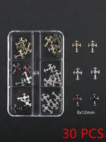 30 pezzi decorazioni per unghie a forma di croce, con perle, pietre preziose e diamanti, borchie in metallo e cristalli di strass in lega metallica, adatti per donne e ragazze per decorazioni di gioielli, telefoni e unghie, ideali per arte di unghie acrilica e design per unghie in stile Y2K, set premium di decorazioni metalliche per unghie, accessori per arte di unghie e nail salon