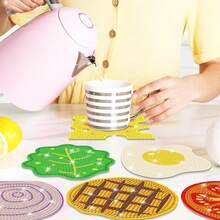 8 件食物主题钻石画杯垫带支架，DIY 钻石艺术杯垫套件，适合初学者艺术和手工艺 - 灰色 - 查看 4