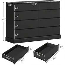 8 Drawers Bedroom Dresser, Black Large Double Dressers, Modern Chest Of Drawers Storage Organizer For Bedroom, Living Room, Entryway, Dimensions 51.6''l X 15.7''d X 37.7''h - 1 - View 4