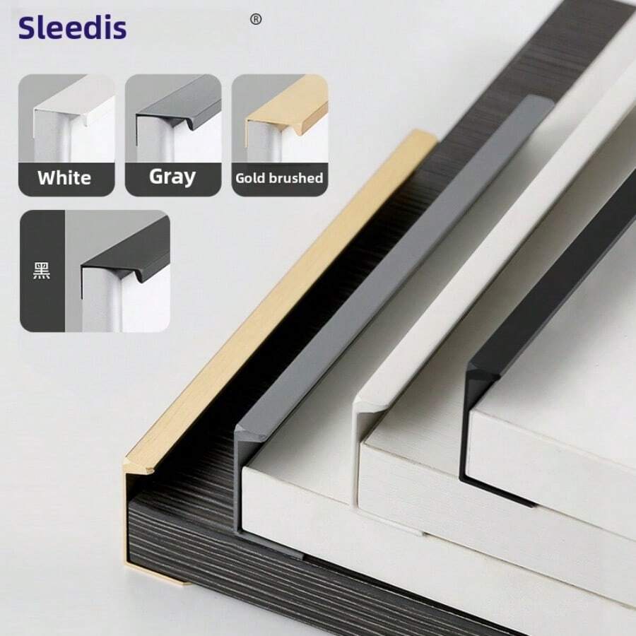 1pc Modern Simple Aluminum Alloy Hidden Furniture Cabinet Door Handle Side Installation Without Drilling Installation Wardrobe Cabinet Drawer Handle Furniture Hardware