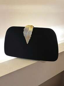 1 buah Tas Clutch Elegan Kotak Beludru, Tas Malam Dekorasi Logam Mengkilap, Cocok untuk Gaun Formal, Pesta, Dompet Pengantin Pernikahan, Tas Selempang - Hitam - View 5