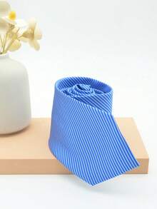 1 件男士 8 厘米条纹商务休闲领带男士领带 - 藍色 - 查看 3
