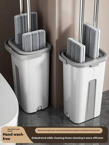 地板挤压拖把和水桶套装平板拖把桶系统超细纤维垫加长家用硬木地板清洁柔性白色拖把