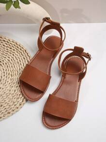 Plus Size Women's Simple Casual Sandals, Open Toe Flat Roman Shoes, Fashion Slippers 2025 Spring & Summer