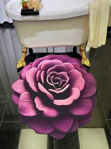 1pc Purple 3D Visual Abstract Flower Shape Mat, Made Of Siliceous Mud With Anti-Slip Bottom, Suitable For Sofa, Bedroom, Bathroom, Living Room, Bedside, Washable & Quick-Drying, Can Also Be Used As Absorbent Coaster