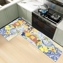 1 pieza Alfombra suave de cocina, Felpudo lavable antideslizante, Alfombra camino, Felpudo, Juego de alfombrillas de baño, sala de estar, lavandería, Alfombra de área, Decorativa apta para cocina, sala de estar, entrada, balcón, decoración del hogar, anti-suciedad, cafetería, bar, fiesta, regalo festivo, Alfombra de piso de dormitorio, Alfombra de baño, Decoración de habitación, Decoración de cocina, Diseño de reno en marco azul y blanco a rayas de fondo colorido