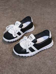 1 Pair Unisex Fashionable Low-Top Casual Sneakers, Comfortable Lightweight Shock-Absorbing Non-Slip Soles For Children, Campus Style Walkable Shoes Suitable For Spring/Autumn Everyday Wear And Outdoor Activities - Black - View 4