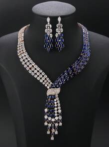 3 Stücke/Set Luxus Kubikzirconia Schmuck Halskette & Ohrringe, modische personalisierte Halskette zum Abendkleid, Valentinstag, Feiertagsgeschenk