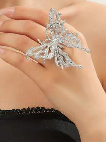 1pc Exaggerated Gold Liquid Metal 3D Butterfly Ring, European & American Style