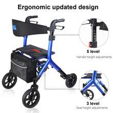 WALK MATE Rollator Walker For Seniors Taller 5.3~7ft With Height-Adjustable Seat, 10 Inch Wheels Wire-Hidden Walkers Compact Folding Design Lightweight Mobility Walking Aid Widen Backrest, Green - Màu xanh hải quân - Xem 3