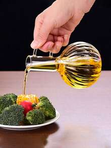 高硼硅玻璃油瓶配木盖，厨房液体调味瓶，条纹酱醋玻璃罐 - 透明 - 查看 3