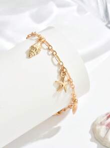 1 Stück Armband mit Anhänger im Sommer Urlaubsmeer-Thema für Frauen, vintage minimalistischer eleganter Boho Metallstil mit Charms in Goldfarbe wie Seestern, Muschelschale, Konche, vielseitig für Alltag, Strandparty, Feierlichkeiten, Geschenk