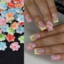 Pack Of Assorted Resin Nail Art Decoration, 3D Embossed 5-Petal Flowers With Gradient Pink Petals, Fragrance Free