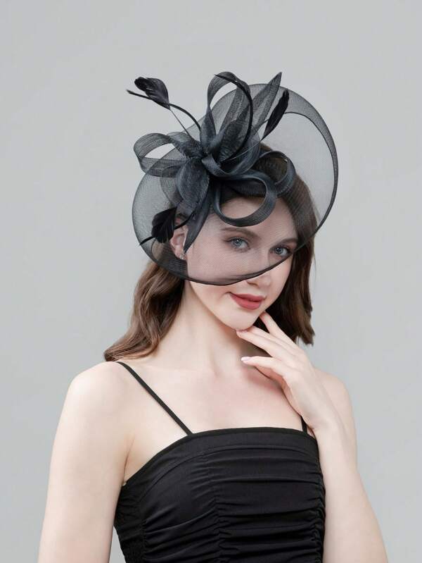 HITYfascinator 1pc Polyester Fiber Fascinator Headband With Bow, Suitable For All Seasons Mini Hat Tiny Hat Derby Hat Mini Cap