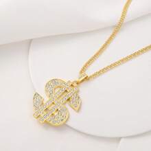 1 pieza Collar con dije de signo de dólar de strass con diseño exagerado al estilo europeo y estadounidense de hip-hop, collar unisex con dije de dólar de strass