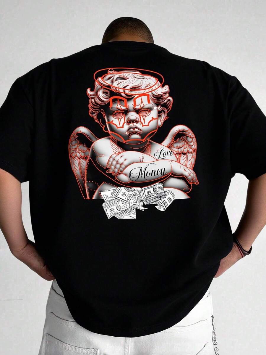 Logeqi® Playera Oversize De 100% Algodón Con Estampado Los ángeles guardan nuestro corazón DTF Camiseta Playera para Hombres con Estilo Casual y Diseño Moderno, Colores Negro, Blanco, Beige