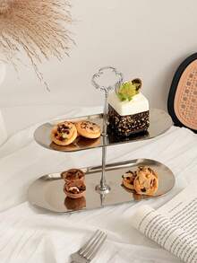 1件欧式不锈钢椭圆蛋糕架家用下午茶甜品架干果水果拼盘 - 彩色 - 查看 7