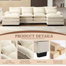 U Shape Sectional Sofa Cloud Couch For Living Room, 110" Modern Chenille Comfy Modular Sofa, 4 Seat Upholstery Sofa Sleeper With Double Chaise & Memory Foam - trắng - Xem 5