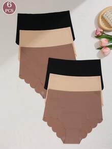 6pcs Women Seamless High Waist Simple & Comfortable Stretchy Fan-Shaped Panties - Multicolor - View 3