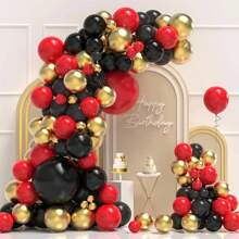 130 Peças Kit de Guirlanda de Balões de Látex Vermelho e Preto para Decoração de Casamento, Aniversário, Aniversário, Festa Interna, Formatura, Decoração de Temporada
