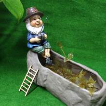 1 pieza Estatua de gnomo de pesca de resina, escultura de jardín, decoración de arte de patio para exteriores, figura decorativa de pescador caprichoso