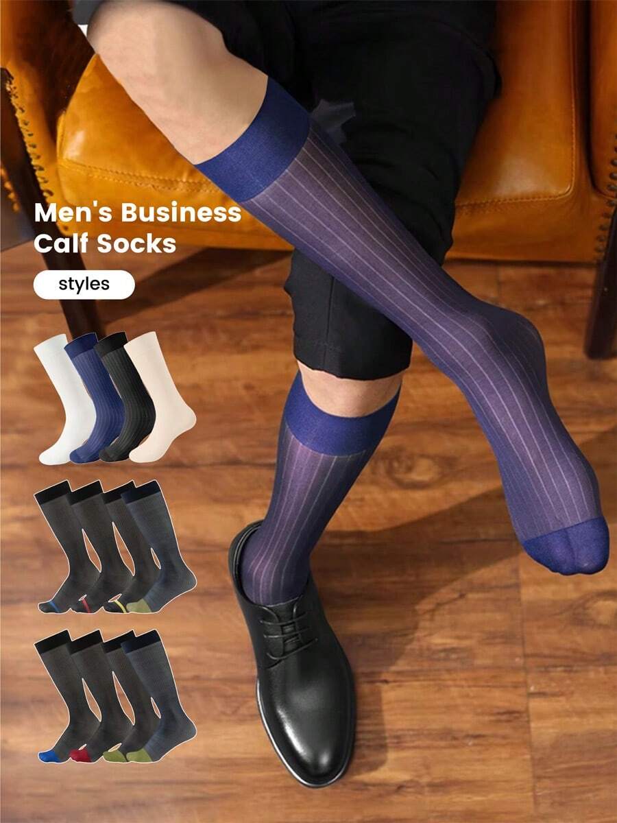 1 par de calcetines de negocios de rayas verticales ultradelgados e invisibles para hombres en verano, calcetines elásticos y duraderos antideslizantes y antipilling para uso diario, ir al trabajo, ocio en casa, viajes al aire libre, otoño - Multicolor - Ver 1