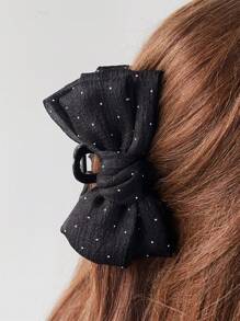 1pc Women Elegant Sweet Black Velvet Fabric Bling Rhinestone Bow Big Hair Claw Clip, Suitable For Daily Outfit & Hairstyle Hair Clips Hair Jaw Clip Hair Clamps Hair Clutch Hair Catcher Clip, Bow Accessories, School Stuff, College