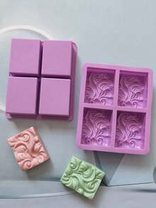 1pc 4-Cavity Wave Flower Rectangular Silicone Soap Mold, Handmade Soap DIY - Purple - View 3