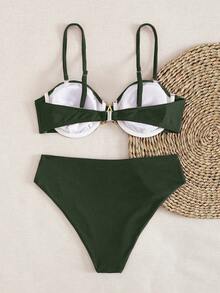 Bộ bikini hai mảnh màu đỏ tía trơn, kiểu dáng thời trang, gợi cảm, có gọng nâng ngực, dây đeo điều chỉnh được, đính sao kim loại, thích hợp cho kỳ nghỉ hè ở bãi biển. - màu xanh lá - Xem 5