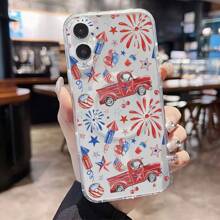 Patriotic Mobile Phone Case Decorated With Classic Truck And Fireworks Designs Suitable For IPhone 16 15 14 13 12 And 11 Pro Models Made Of TPU Material And Provides Shockproof Protection Perfect For Family Friends Children Birthdays Spring Holidays Boyfriends Girlfriends And Valentines Day Gifts