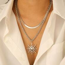 [Summer Sun-Shaped Jewelry] Fashion Jewelry Pendant Necklace Bracelet Y-Shape Multilayer Necklace, Boho Style Sunburst Pendant Necklace, Suitable For Summer Beach Holiday, Daily Wear, Graduation Trip, Prom Party, Fashionable Gift For Friends, Lovers, Wife, Teacher, Classmates, Sisters, Daughter