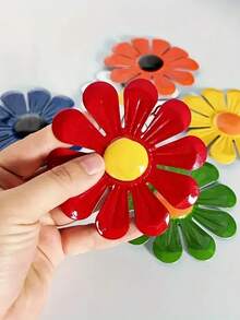 6 piezas/1 pieza Decoración de pared de girasol de metal vibrante, arte colgante de girasol de metal para jardín, pared, sala de estar, dormitorio, comedor, porche, patio, balcón, patio exterior y cerca, decoración floral colorida para el hogar y el jardín