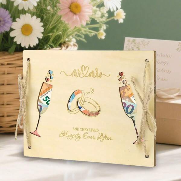 Presente romântico de parabéns por casamento, par de taças de vinho MR&MRS, porta-dinheiro de madeira, decoração de cartão de felicitação para casamento, caixa de presente criativa exclusiva para dinheiro, presente de casamento para esposa/marido, presente de aniversário, decoração para festa de casamento em casa