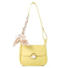 [Bolso Bandolera Cuadrado] Bolso de hombro de mujer de piel sintética pequeño | Correa de hombro ajustable, detalle elegante de lazo y hebilla dorada | Disponible en negro/blanco, beige, verde claro, azul verdoso