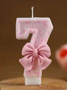 1 Peça Vela de Aniversário com Número Decorado com Strass em Formato de Laço Rosa para Festa de Aniversário, Evento Comemorativo, Decoração de Bolo, Suprimentos para Festa de Aniversário Infantil, Velas Aromáticas, Velas com Números, Velas de Aniversário Infantil, Decoração de Bolo