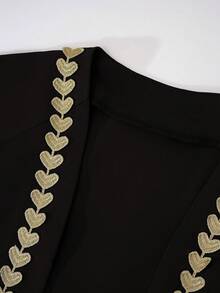 连衣裙女式优雅2025时尚街头心形贴花开放式Abaya迪拜伊斯兰服装穆斯林长袖和服Abaya开衫 - 黑色 - 查看 5