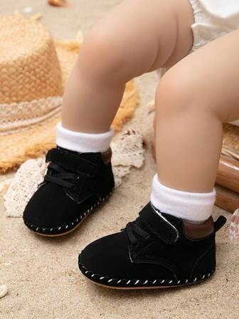 6-12 Months Baby Boy Thick Non-Slip Casual Shoes, 0-1 Year Old Infant Black Simple Sports Shoes, Autumn/Winter